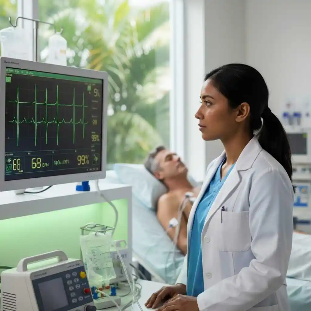 Cardiac monitor waveform overlayed on a clinician review.